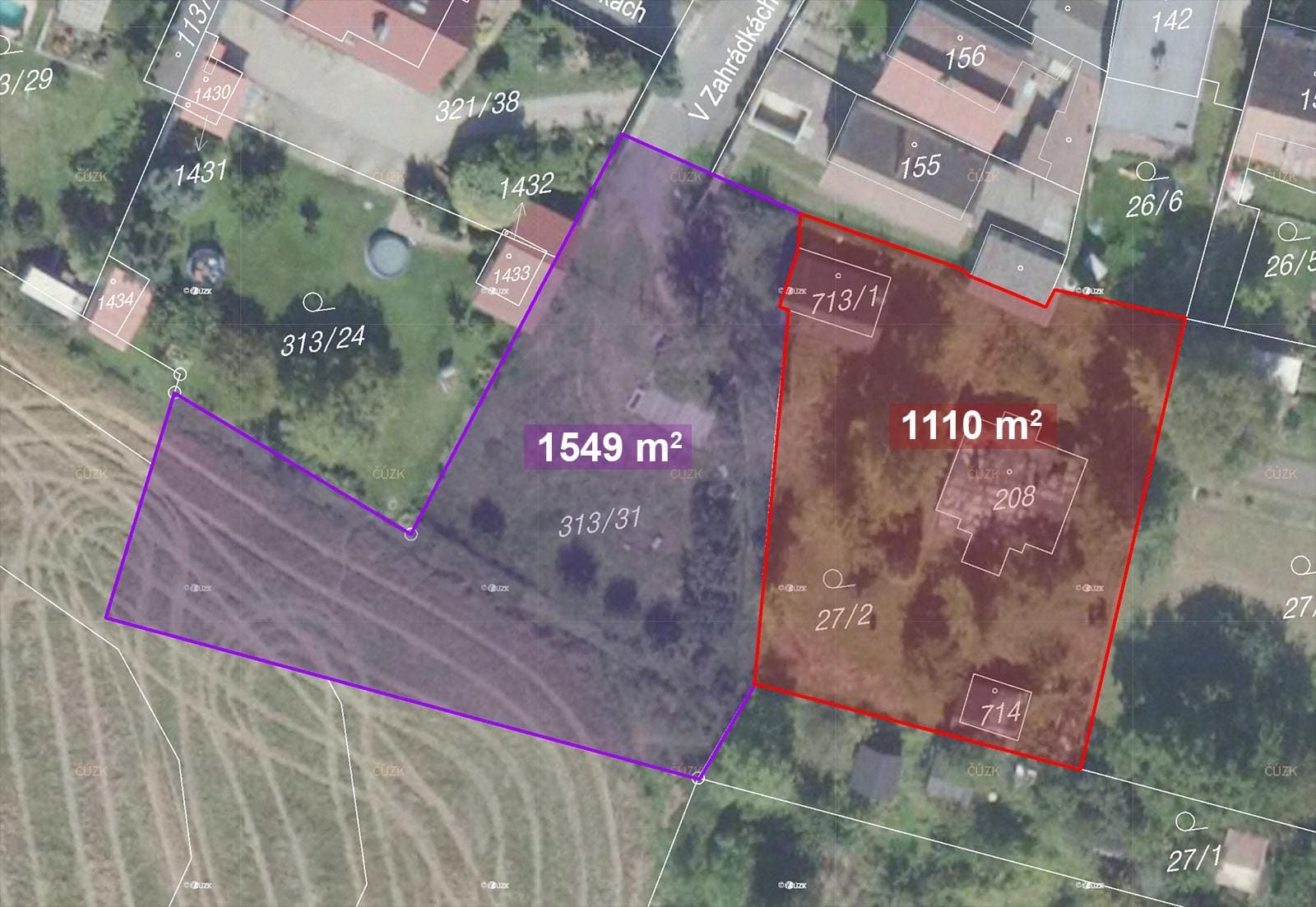 Prodej stavebního pozemku 2659 m² Odolena Voda, V Zahrádkách