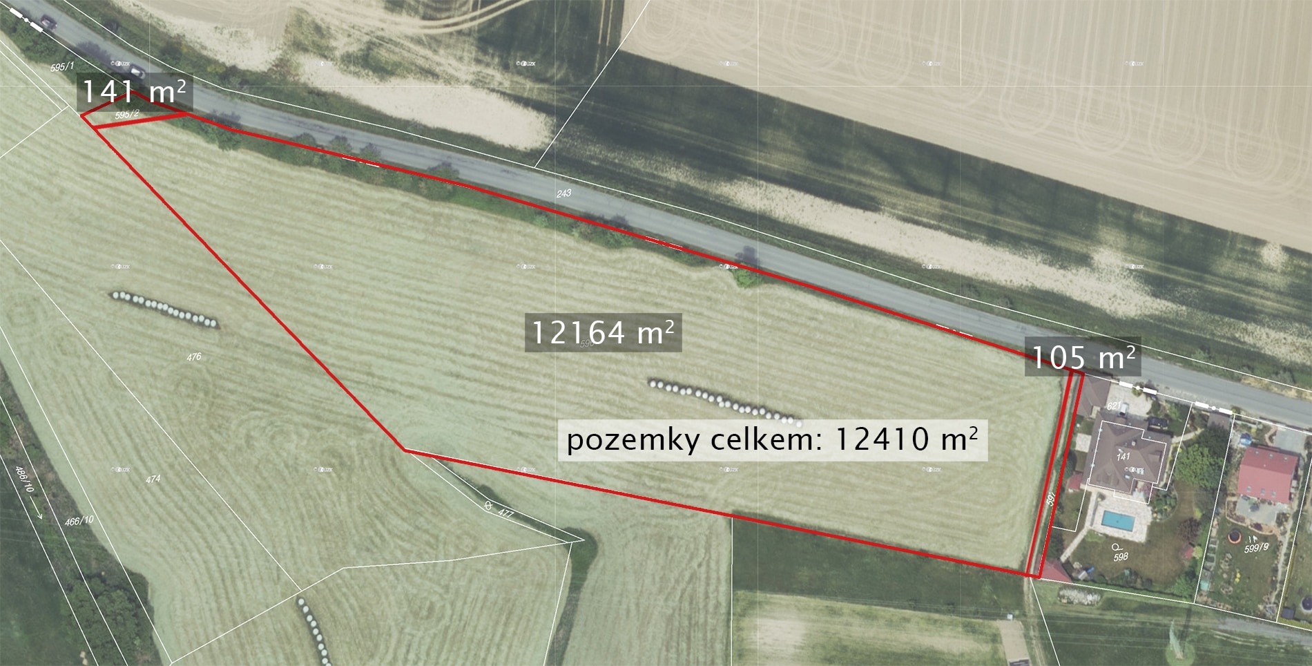 Prodej nestavebního pozemku 12410 m² v k.ú. Roblín - obec Kuchařík, okr. Beroun
