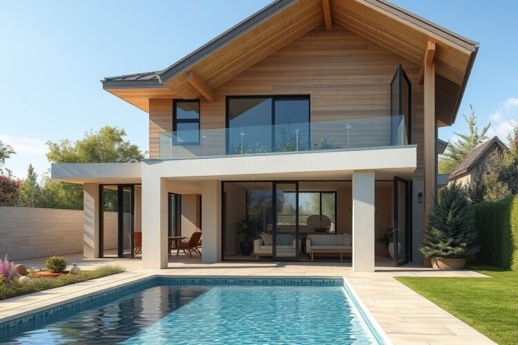 Svěží domov s bazénem: Přírodní harmonie a vkusné designy