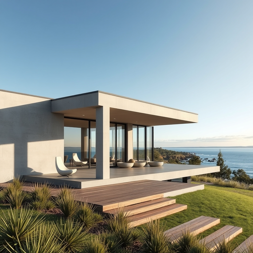 Udržitelný dům z betonu a cypřišového dřeva